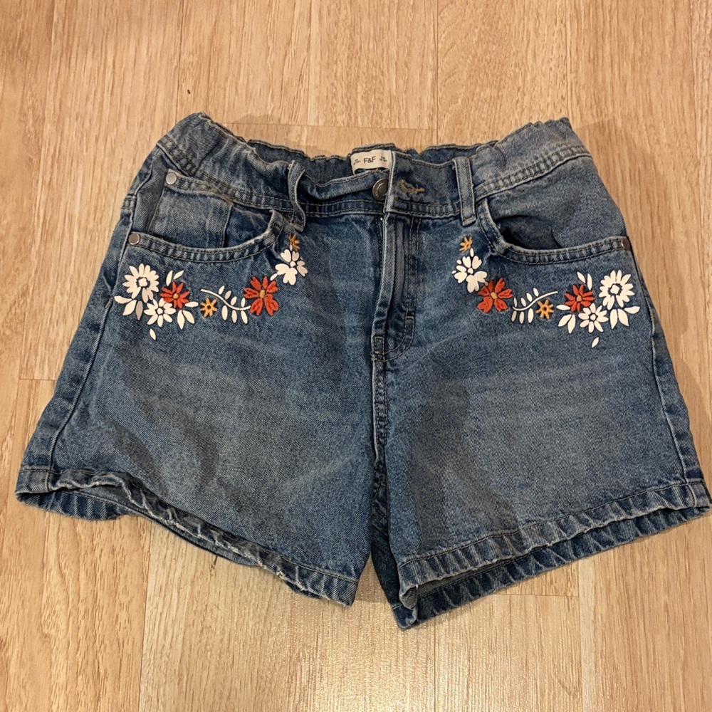 F&F Blue Jean Shorts with Floral Embroidery
